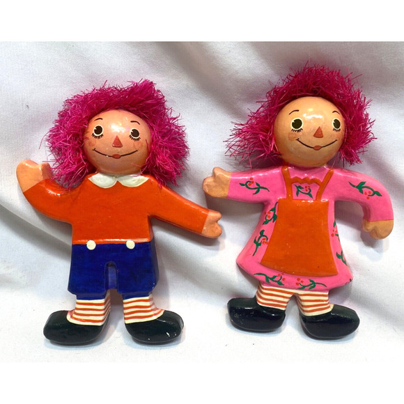 Vintage De Sela Raggedy Ann & Andy Styrofoam Paper Mache Christmas Ornaments 2 - Picture 1 of 7